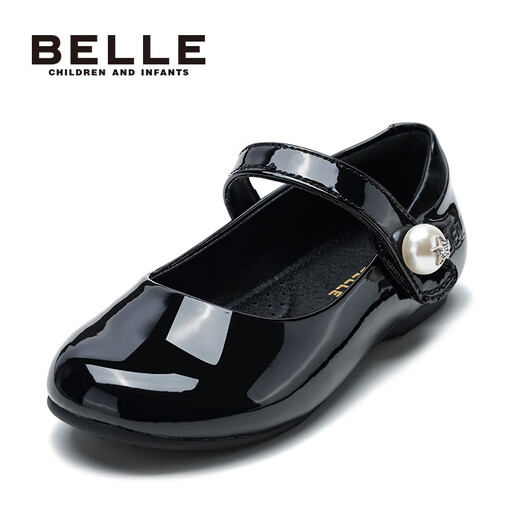 Belle Children's Shoes Children's Black Leather Shoes Girls Performance Shoes Spring and Autumn Soft Soled Student Shoes Casual Shoes Black 32