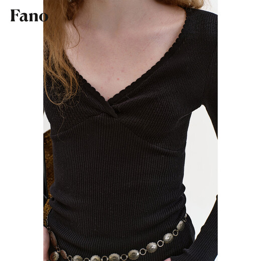 Fano studios Fan Luo Fano pure cotton knitted bottoming shirt for women 2026 spring versatile slim cross v-neck hollow jacquard T-shirt white ready M