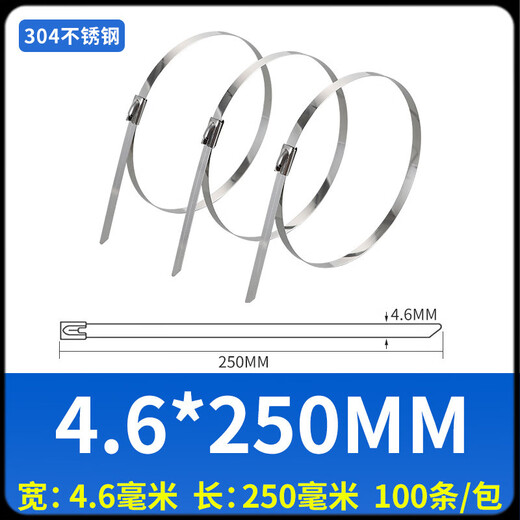 Stainless steel cable ties stainless steel cable ties 304 self-locking detachable buckle hoop high-strength metal wire 4.6mm*250mm 304 material (100 pieces)