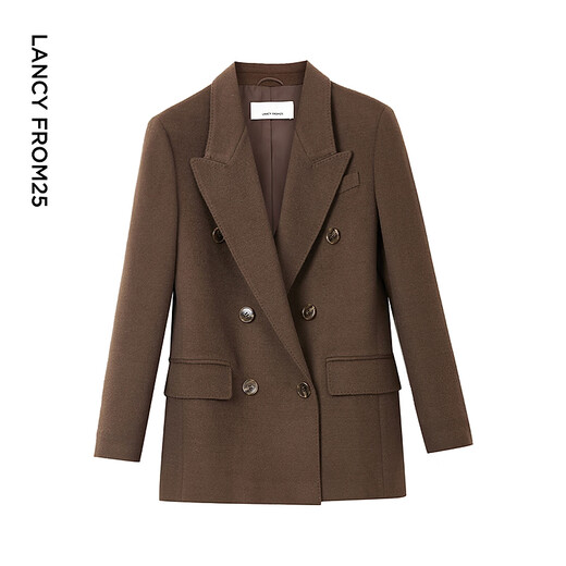 Langzi wool temperament retro design commuting professional suit jacket commuting winter new casual suit for women brown green M