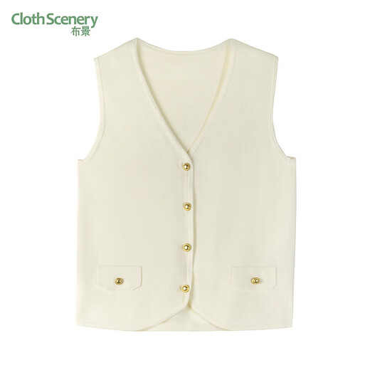 Clothscenery Sweater Vest Women's 2026 Spring New Simple V-neck Contrast Color Button Vest Knitted Cardigan 0424 White S