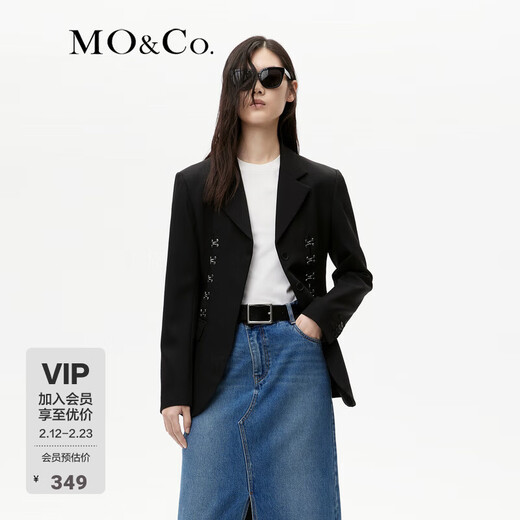 MO&Co. Suit Power Jacket Retro Waist Casual Suit Professional Suit Suit Women Black XS 155