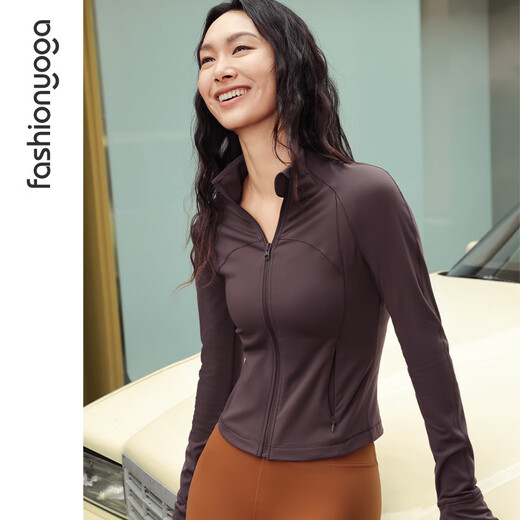 Fansheng Yoga Running Fitness Clothing für Frauen Schlankes, hüftgeschuhes kurzärztes, langärmeliges nacktes elastische Sportjacke Jacke Strickjacke FC12858 Sandelholz XL