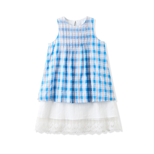 ASK JUNIOR children's clothing children's skirt summer dress girls plaid contrast lace splicing dress sundress plaid