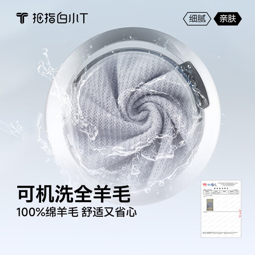 Thumb white T-shirt machine washable white T-shirt short-sleeved T-shirt 100% sheep wool top spring and summer new round neck solid color bottoming shirt