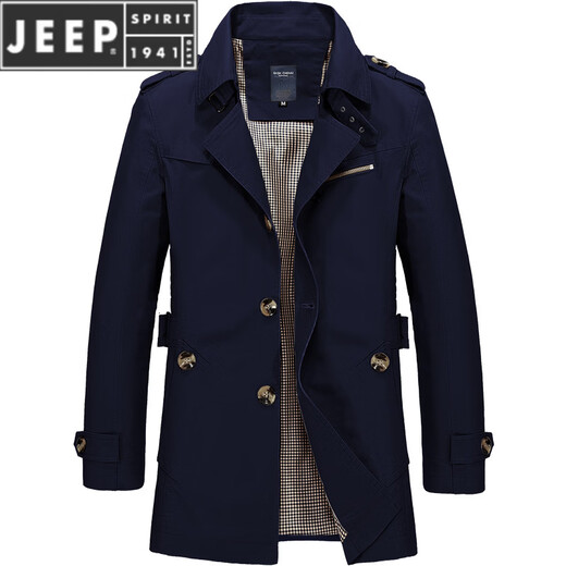 JEEP SPIRIT休闲男士工作外套纯棉风衣2026春秋季男装新款男式夹克 黑色 M