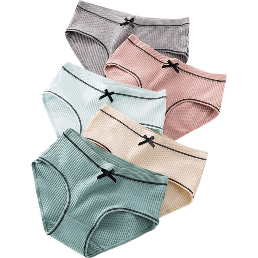 Nanjiren Underwear Women's Underwear 95% Cotton Solid Color Striped Hip Lifting Tummy Control Girls Underwear Mid-waist Comfortable Breathable Women's Underwear Solid Color Striped 5 L