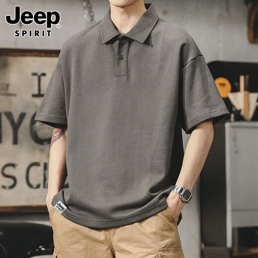 JEEP SPIRIT Jeep short-sleeved T-shirt men's summer short-sleeved men's casual Polo shirt loose cool men's wear dark gray XL