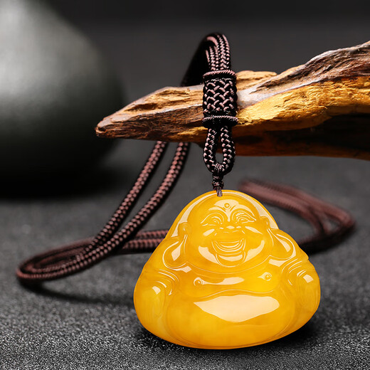 Beeswax water drop pendant natural necklace for men and women Pixiu sweater chain Wushi brand chicken oil yellow peace buckle pendant-lanyard style with certificate