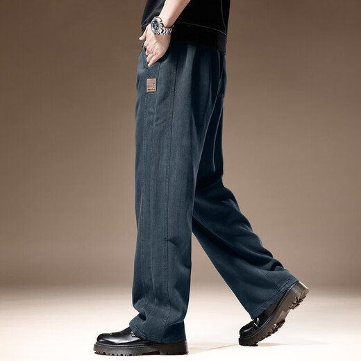 Noble color high-end drape lyocell jeans for men spring and autumn loose straight American wide-leg casual pants for men blue M suitable for 110-130Jin Jin equals 0.5 kg