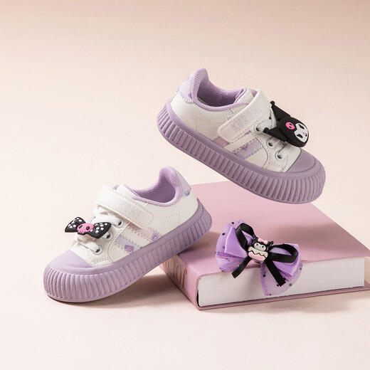 Hello Kitty children's shoes girls sneakers Kuromi toddler sneakers children's Velcro casual white shoes 6981 white purple 26