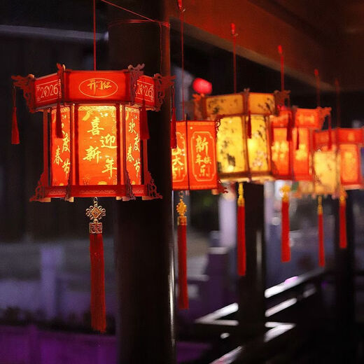 Xushansi 2026 New Year and Spring Festival palace lanterns with blessing characters new fabric Chinese lantern hanging decoration balcony outdoor indoor door layout (2 affordable packs) large palace lanterns-Celebrate the New Year