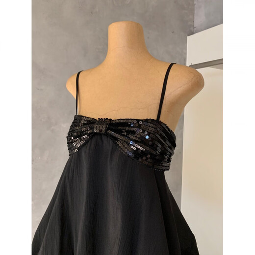 Fanzhefu Sexy Sequined Bow Tube Top for Women Spring and Autumn Layered Flower Skirt with Top Top Gray S