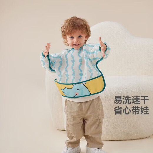 Betis children's smock, baby eating bib, anti-dirty, male and female baby long-sleeved anti-fouling reversible apron, milk cover spot L