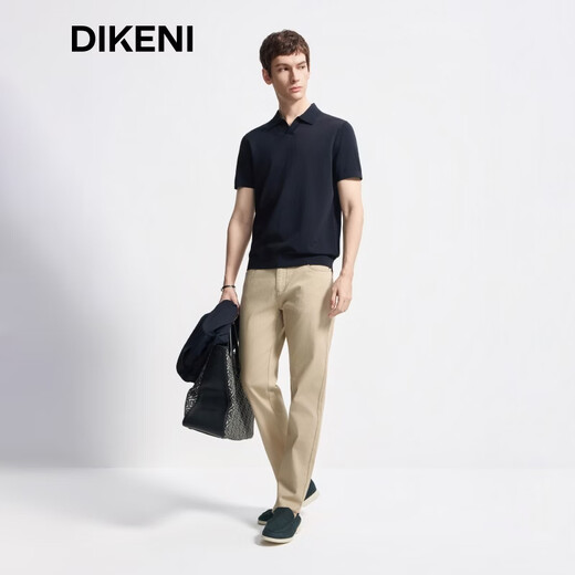 DIKENI 2026 spring and summer new men's quality triacetate cool breathable seagull collar short-sleeved knitted polo shirt black and blue L (50)