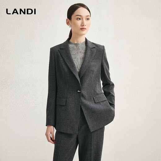 LANDI Gray Dark Gray Patch Collar Suit Jacket Women's Top Professional Formal Autumn and Winter New Product Castle Gray L