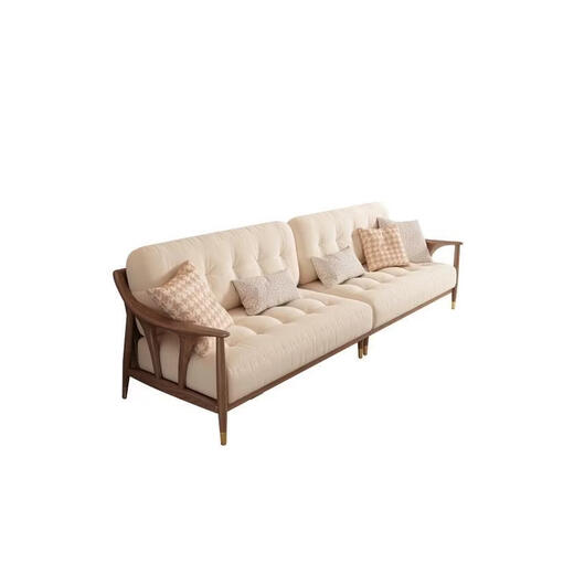 Yusenyi can customize Su Mao's new Chinese-style solid wood sofa combination, simple tenon-and-tenon soft-covered fabric small apartment sofa, cream style, three-seat + single-seat + footrest + coffee table combination.