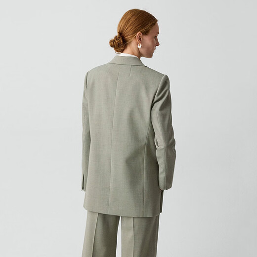 THEORY Women's Wool Suit Jacket Elastic Neck Minimalist Tailored Business Casual Slim Suit Vetiver Green XS 28