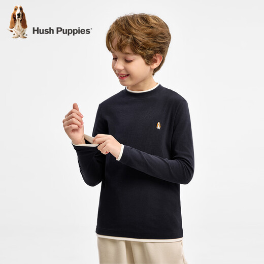 Hush Puppies children's clothing children's long-sleeved T-shirt boys casual and comfortable girls round neck bottoming shirt navy 170