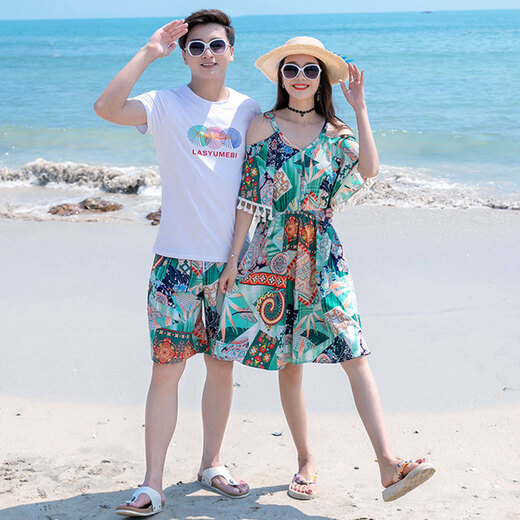 Beach parent-child wear, different mother-daughter dress, suspender short-sleeved suit, summer style for a family of three or four, men's suit/women's dress 160, girl's skirt size 160 (recommended weight 78 Jin Jin equals about 0.5 kg)