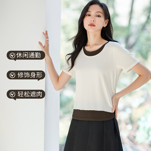 Handu Yishe fake two-piece knitted sweater for women 2026 spring and summer fashion simple color matching to reduce age and slim down versatile short-sleeved top