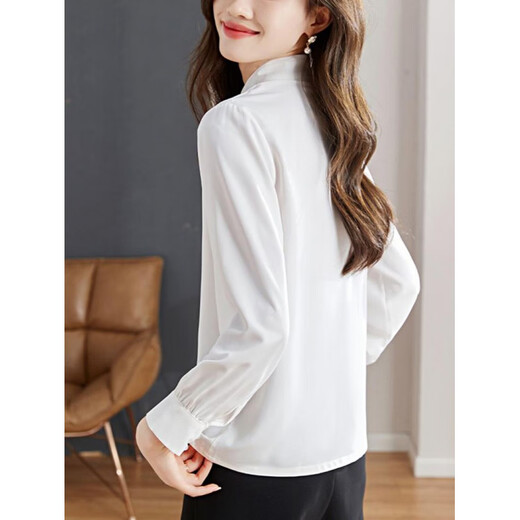 Playboy (PLAYBOY) stand collar white shirt women's spring 2026 shirt new long-sleeved temperament improved new Chinese style retro top official flagship white S recommended 80-95Jin Jin equals 0.5 kg
