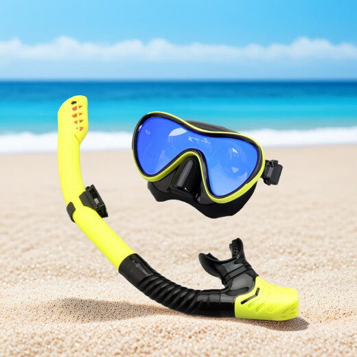 Swimming goggles children's snorkeling Sambo diving goggles mask anti-choking fully dry breathing tube fins swimming goggles equipment ZHY308+198 yellow and white gold-plated + yellow and white suit one size