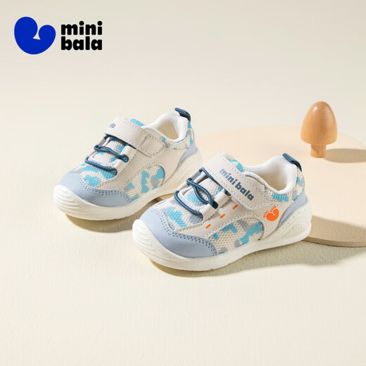 Minibala (minibala) 50% off children's shoes, children's toddler shoes, spring new baby breathable soft-soled front shoes for boys and girls, cushioning mesh, white blue, size 18, suitable for feet 11.2-12.0cm long