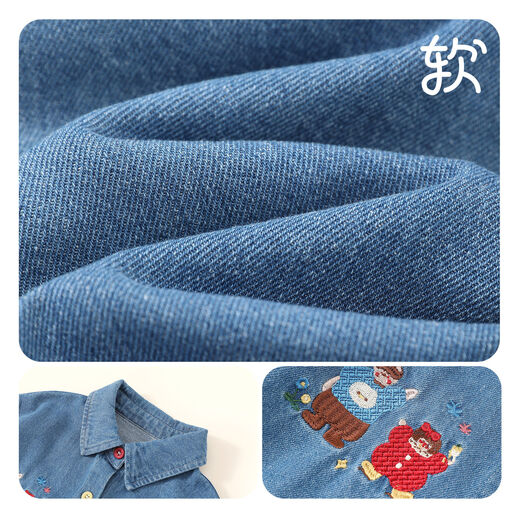Om Bear Girls Denim Shirt Spring and Autumn 2026 New Baby Style Jacket Long Sleeve Children's Spring Shirt Blue Soft Not Hard Skin Friendly and Comfortable 110 110cm