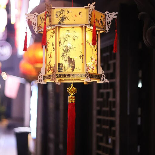 Xushansi Jiangnan style retro ink painting lantern Chinese New Year handmade diy palace lantern hexagonal lantern store decoration layout DIY large palace lantern-Jiangnan