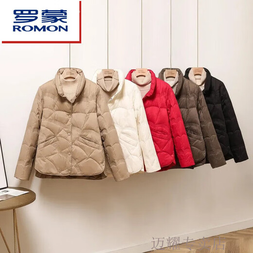 ROMON short thin down jacket for women 2024 winter new style small thin style fashionable autumn and winter coat trend khaki new down jacket counter quality S 85-115Jin Jin equal to 0.5 kg factory quality