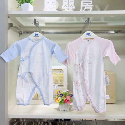 The same style of newborn long-sleeved thin jumpsuit at Liyinfang Mall, infant and toddler home clothes, underwear, lace-up rompers, blue pure cotton thin 52cm/newborn