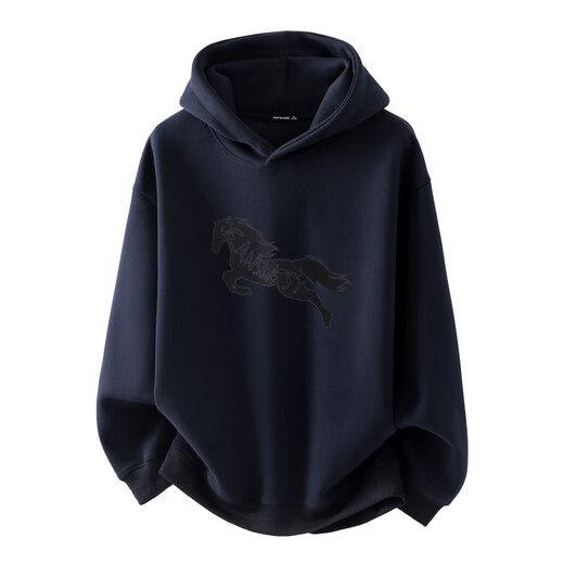Jeanswest Jeanswest men's 2026 spring new retro hooded sweatshirt loose and versatile galloping horse print top LBK dark blue 2530 XL 185/104A