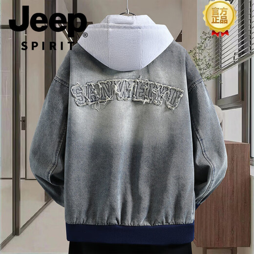 JEEP SPIRIT Gradient Denim Jacket Men's Spring and Autumn 2026 New Trendy Brand Casual Jacket Teenagers Loose Work Clothing Tops Plus Size Men's Clothing - Blue M
