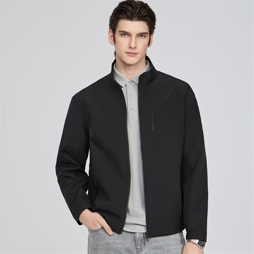 Dances with Wolves Executive Jacket Men's 26 Spring New Loose Commuting Coach Jacket Stand Collar Harrington Textured Jacket Black S (165)
