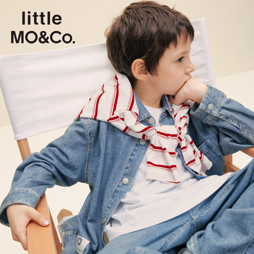Little MO&Co. Sports little moco children's clothing 26 spring new style boys and girls denim blue long-sleeved shirt tops handsome denim blue 150 150/72