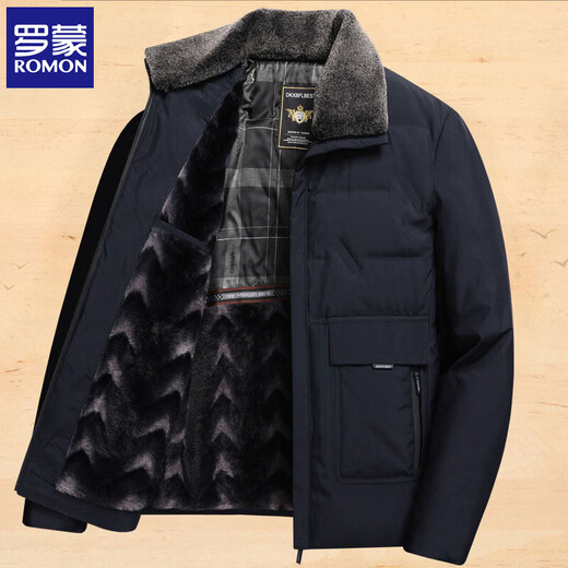 ROMON dad winter down jacket 40 middle-aged 50 years old plus velvet thickened jacket men's autumn and winter clothes for middle-aged and elderly people HZYR8803 navy blue M 170 recommended 90-110 Jin Jin equals 0.5 kg