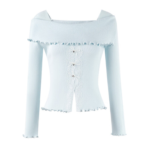 Qiushui Yiren Casual Sweet Navy Collar Top 2026 Spring New Women's Simple Slim Short Knitwear