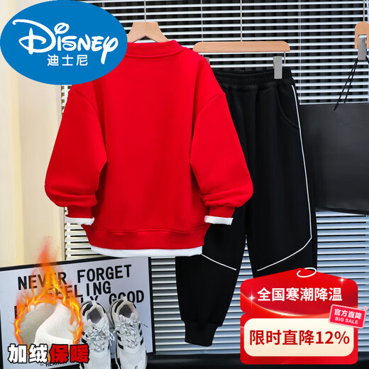 Disney boys' velvet suit autumn and winter new zodiac new year for older children winter thickened red clothes for New Year's greetings cotton coat style red velvet thickened 170 cm