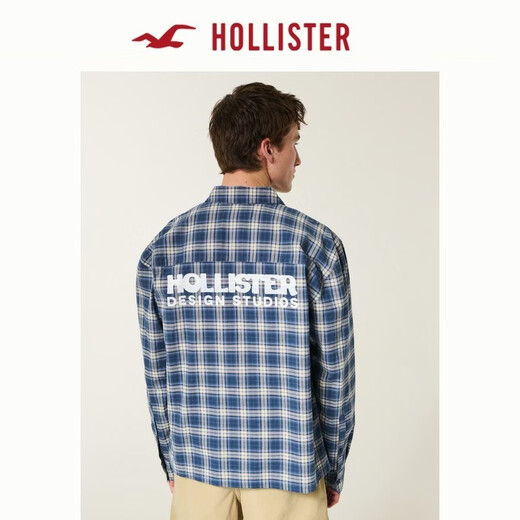 HOLLISTER American classic LOGO lazy style sub-shirt 26 spring men's wear 325-6037 navy blue plaid XS (170/84A)