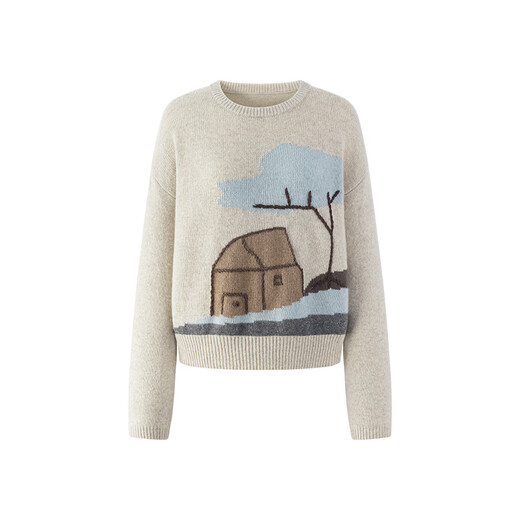 5+(FivePlus)FIVE PLUS design niche house big tree jacquard sweater for women fun versatile sweater gray M (one size fits all) (125Jin Jin is equal to within 0.5kg)