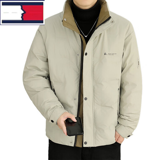 TOME BORNEK winter down jacket men's jacket trendy fashion stand collar young and middle-aged casual sports thickened warm white duck down top off-white XL men's 2025 new model recommended 140-160Jin Jin equals 0.5 kg