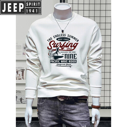 JEEP SPIRIT Jeep sweatshirt men's new autumn jacket men's long-sleeved round neck fashion printed velvet bottoming shirt versatile black Wei 5267 velvet 2XL recommended 145-160Jin Jin equals 0.5 kg
