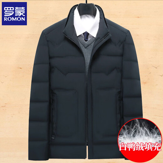 ROMON dad winter down jacket 40 middle-aged 50 years old plus velvet thickened jacket men's autumn and winter clothes for middle-aged and elderly people HZYR8803 navy blue M 170 recommended 90-110 Jin Jin equals 0.5 kg