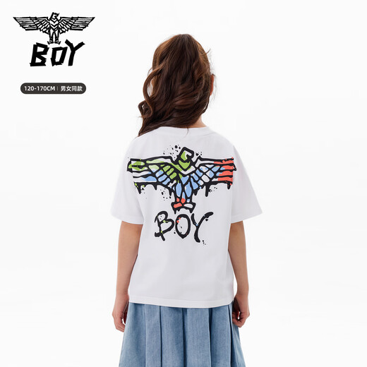 BOY JUNIOR trendy graffiti loose short-sleeved T-shirt for boys and girls, white 120