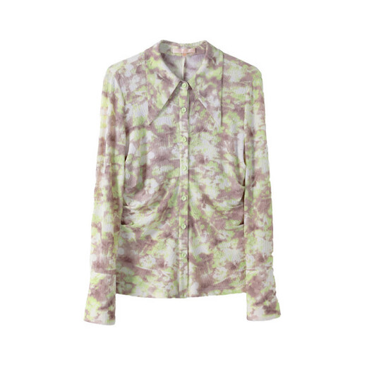 DUNNU 2026 Spring New Exquisite Peak Collar Ink Printed Shirt Women's Long Sleeve Slim Fit Top Single Color S