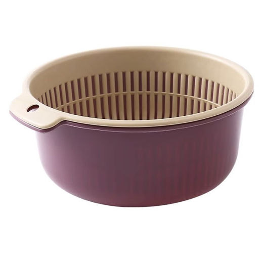 Shantou Lincun Drainage Basket for Washing Fruit Double-layered Vegetable Basin Household Plastic Drainage Basket Rice Washer Kitchen Essential Washing Fruit Plate Wine Red