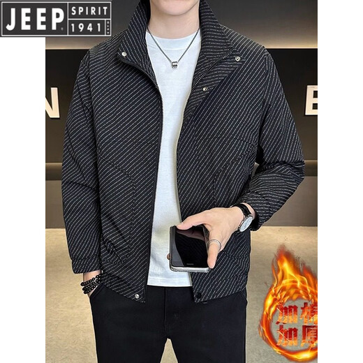 JEEP Jeep Men's Jacket Cotton Thickened Spring and Autumn 2026 New Stand Collar Jacket Men's Casual Warm Cotton Clothes Men's 8852 Cotton Black Cotton Thickened XL 130-145Jin Jin is equal to 0.5 kg