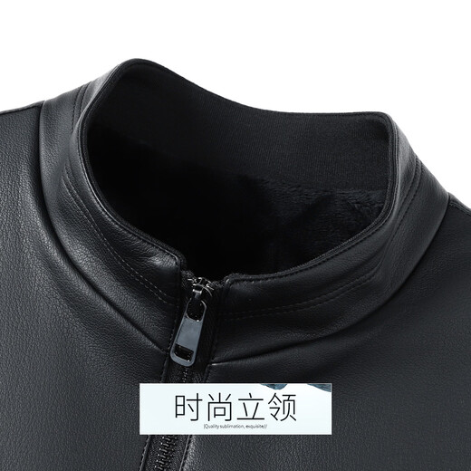 Rich PU leather & velvet thickened winter middle-aged business stand-up collar casual leather jacket jacket men's leather jacket