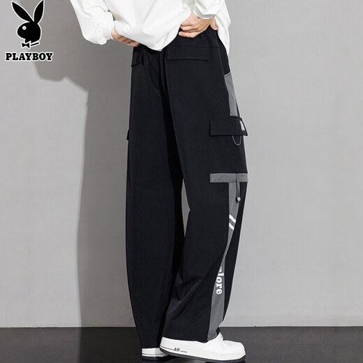 Playboy (PLAYBOY) pants men's work casual pants men's spring and summer straight wide-leg loose trousers black XL